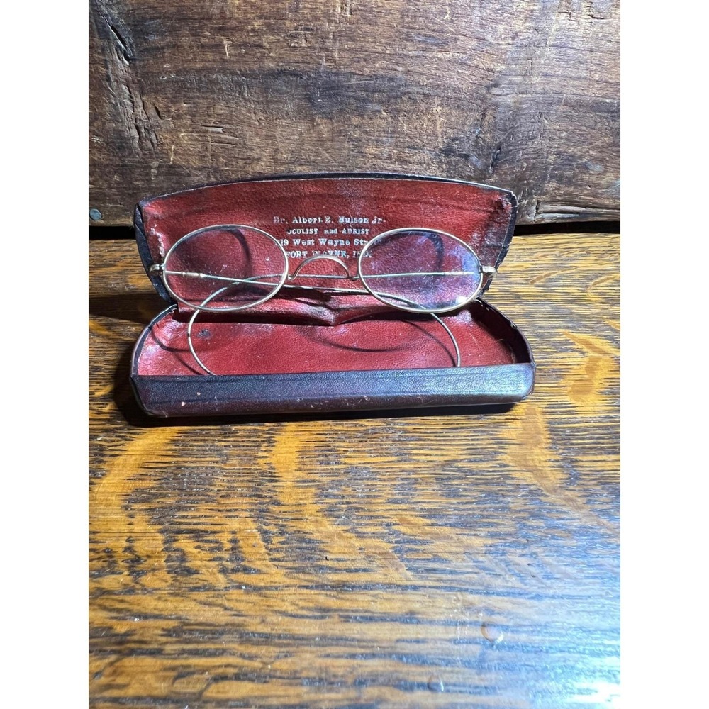 Antique Round Gold Wire Rim Spectacles Cable Temple Glasses with Case